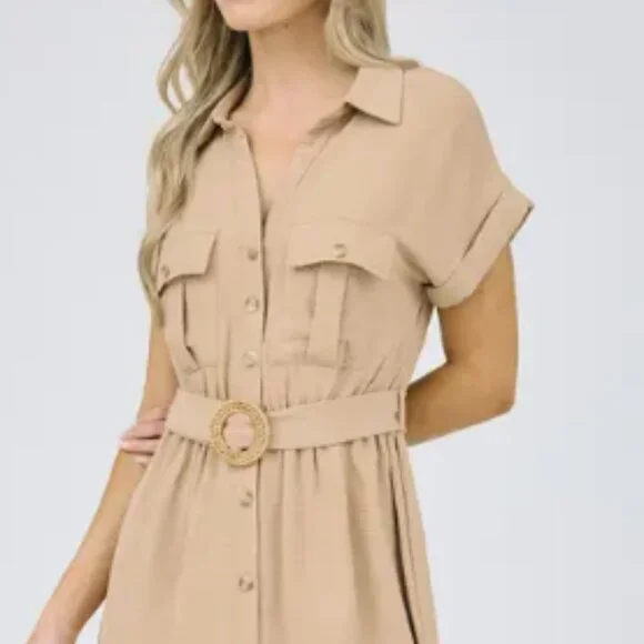 NWT Blu Pepper Collared Button Down Belted Midi Dress - Picture 2 of 4